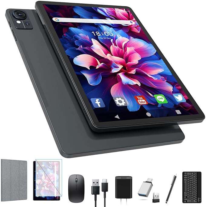 2026 Release 11 inch Tablet, Android 15 Tablets with Keyboard, 16(8+8)GB RAM 128GB ROM 1TB Expand, 2.4G/5G WiFi Tablet with BT 5.0, 13MP Camera, Octa-Core, 8000mAh, GPS, 11" Big Incell Screen-Gray - Image 1