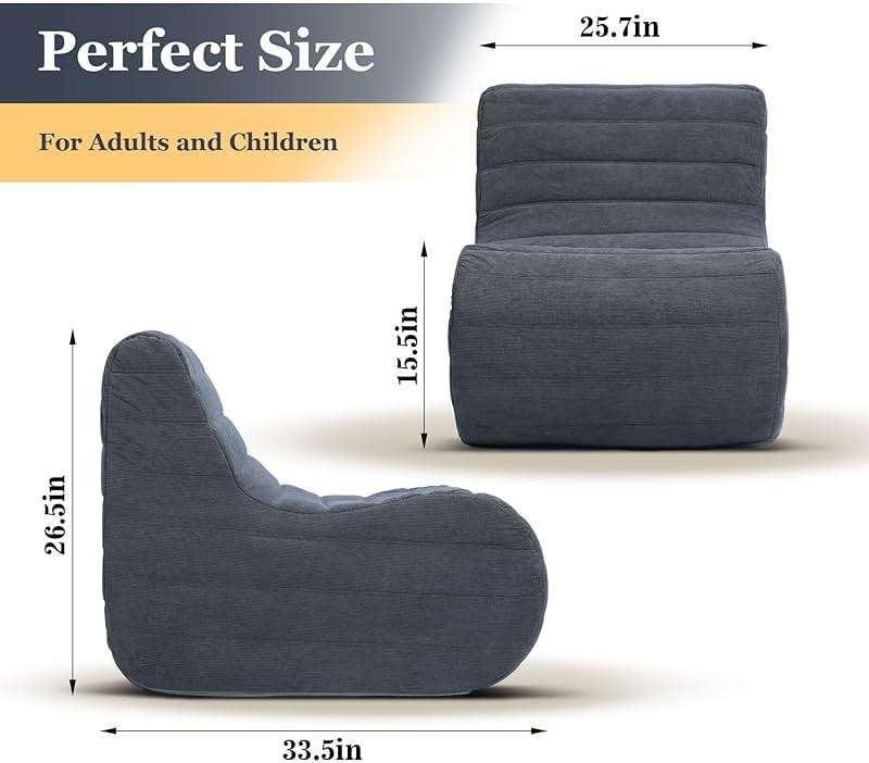 KKdema Compact Bean Bag Chair – Memory Foam Lazy Sofa Sack, Floor Couch for Bedroom, Living Room, Office & Home (Gray) - Image 2