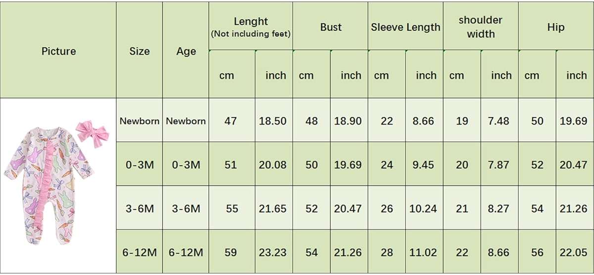 AHUGHAUE Newborn Baby Girl Easter Outfit Bow Bunny Print Footie Romper Ruffle Zipper Bodysuit Jumpsuit with Headband - Image 6