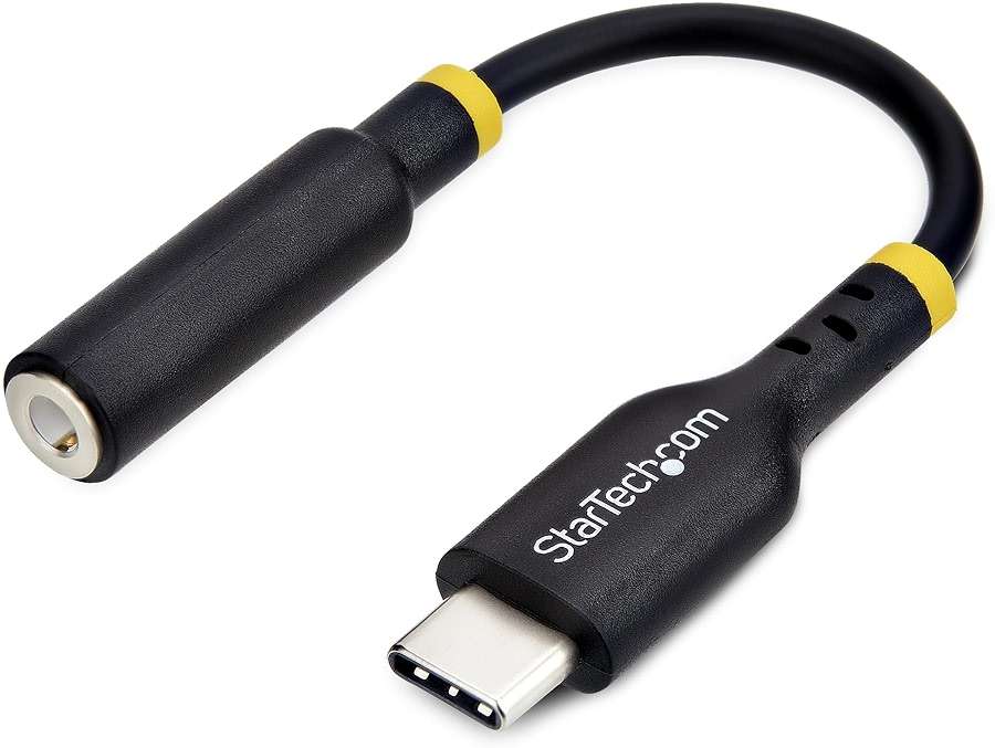 StarTech.com 5in (12.7cm) USB-C to 3.5mm TRRS Headphone/Headset Jack Audio Adapter, 32-bit DAC, USB C Aux Dongle for PC/Phone - Image 1