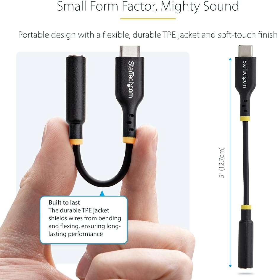 StarTech.com 5in (12.7cm) USB-C to 3.5mm TRRS Headphone/Headset Jack Audio Adapter, 32-bit DAC, USB C Aux Dongle for PC/Phone - Image 5