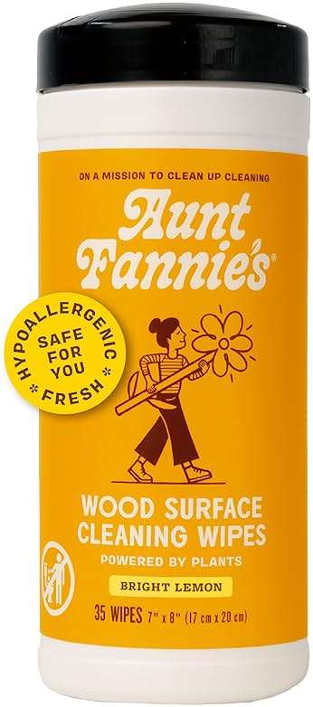 Aunt Fannie's Wood Surface Cleaning Wipes, Multipurpose Wood Surface Cleaner for Cabinets, Furniture, and Wood Floors, Lemon Scent, 35 Count (Pack of 1) - Image 1