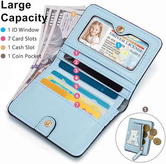 OYLOLA Birthday Gifts for 8 9 10 11 12 13 14 Year Old Girl Kids Wallet Initial Girls Wallets Teen Girls Gift Preppy Teen Girl Stuff Things Blue A - Image 4