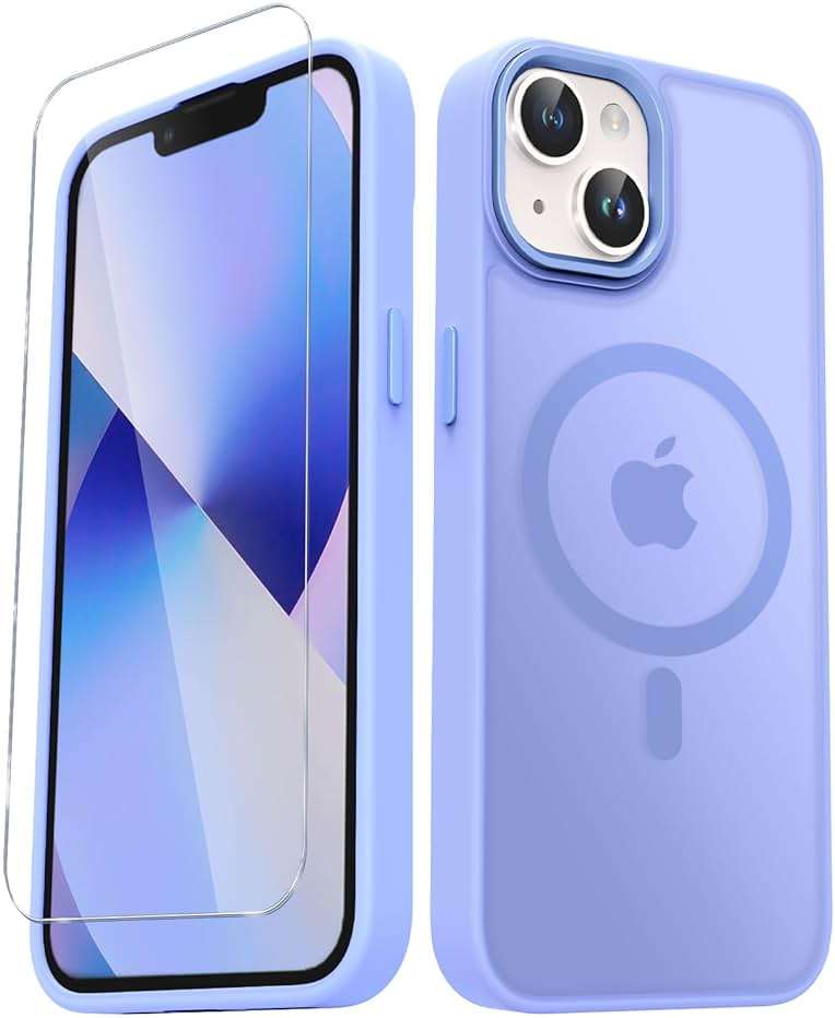 YENAPOON for iPhone 15 Case, Matte Magnetic Phone Case with 1 Screen Protector, Support for Magsafe, Translucent Frosted Slim Shockproof Protective Cover for iPhone 15 6.1 inch, Lavender Purple - Image 1