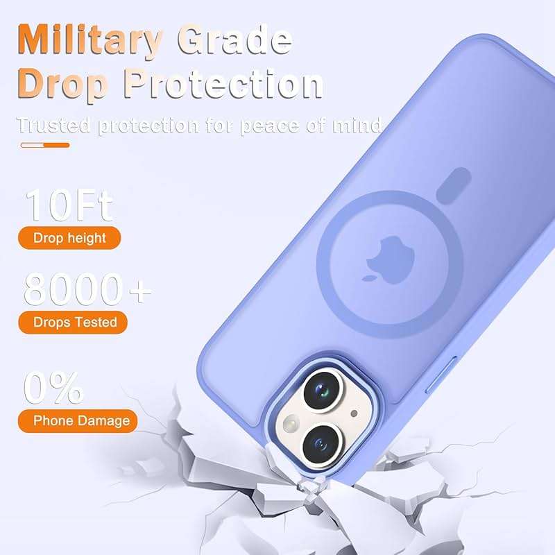 YENAPOON for iPhone 15 Case, Matte Magnetic Phone Case with 1 Screen Protector, Support for Magsafe, Translucent Frosted Slim Shockproof Protective Cover for iPhone 15 6.1 inch, Lavender Purple - Image 2