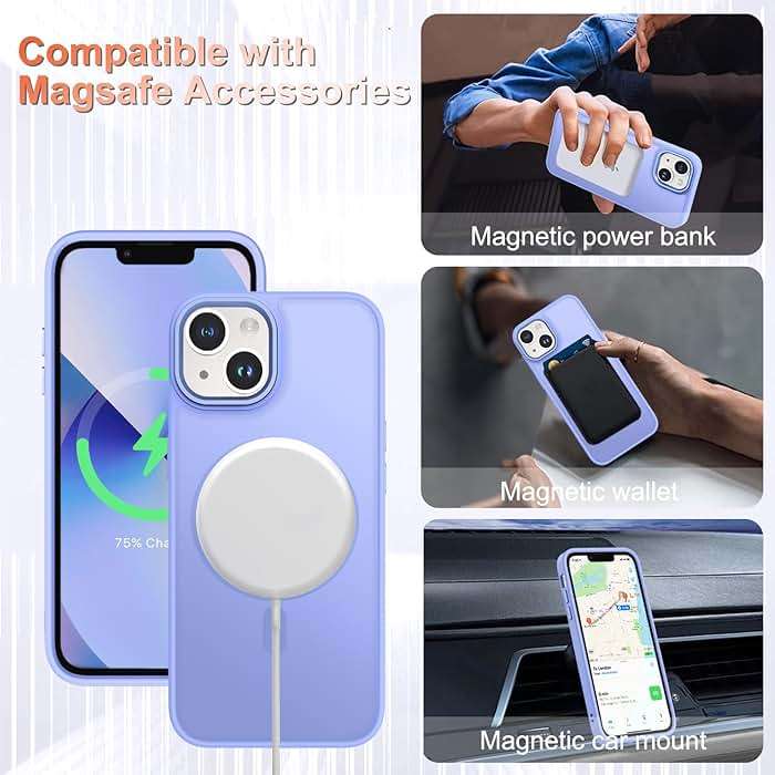 YENAPOON for iPhone 15 Case, Matte Magnetic Phone Case with 1 Screen Protector, Support for Magsafe, Translucent Frosted Slim Shockproof Protective Cover for iPhone 15 6.1 inch, Lavender Purple - Image 3