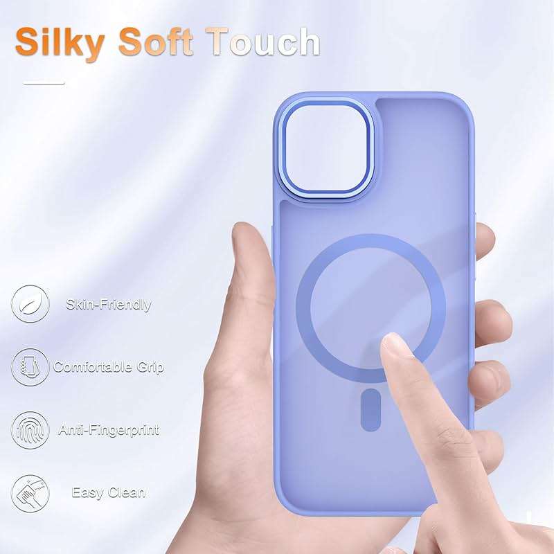 YENAPOON for iPhone 15 Case, Matte Magnetic Phone Case with 1 Screen Protector, Support for Magsafe, Translucent Frosted Slim Shockproof Protective Cover for iPhone 15 6.1 inch, Lavender Purple - Image 4