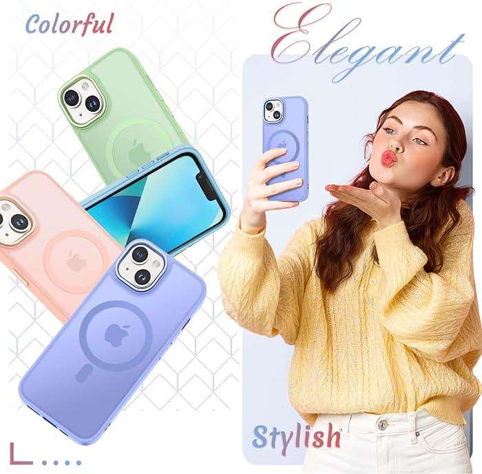 YENAPOON for iPhone 15 Case, Matte Magnetic Phone Case with 1 Screen Protector, Support for Magsafe, Translucent Frosted Slim Shockproof Protective Cover for iPhone 15 6.1 inch, Lavender Purple - Image 6
