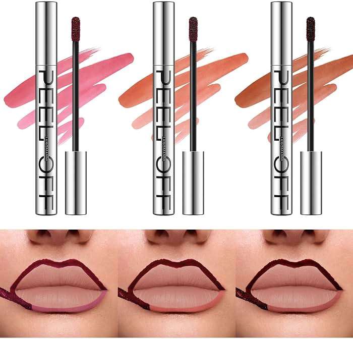 LANGMANNI 3 Colors Long-Lasting Peel Off Lip Liner Set, Waterproof & Smudge-Proof Matte Lip Liners Gift Makeup For Girls (#1+2+3) - Image 1