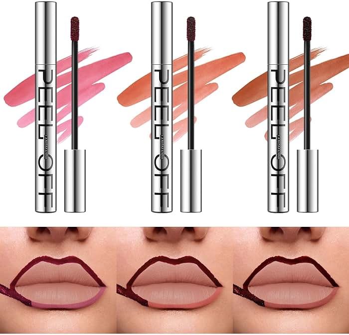 LANGMANNI 3 Colors Long-Lasting Peel Off Lip Liner Set, Waterproof & Smudge-Proof Matte Lip Liners Gift Makeup For Girls (#1+2+3) - Product Image
