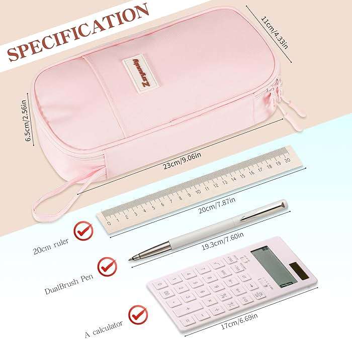 Zzrywuty Large Pencil Case, Big Capacity Pencil Pouch Office College School Stationery Pen Bag for Teen Girl Boy Men Women, Pink - Image 3