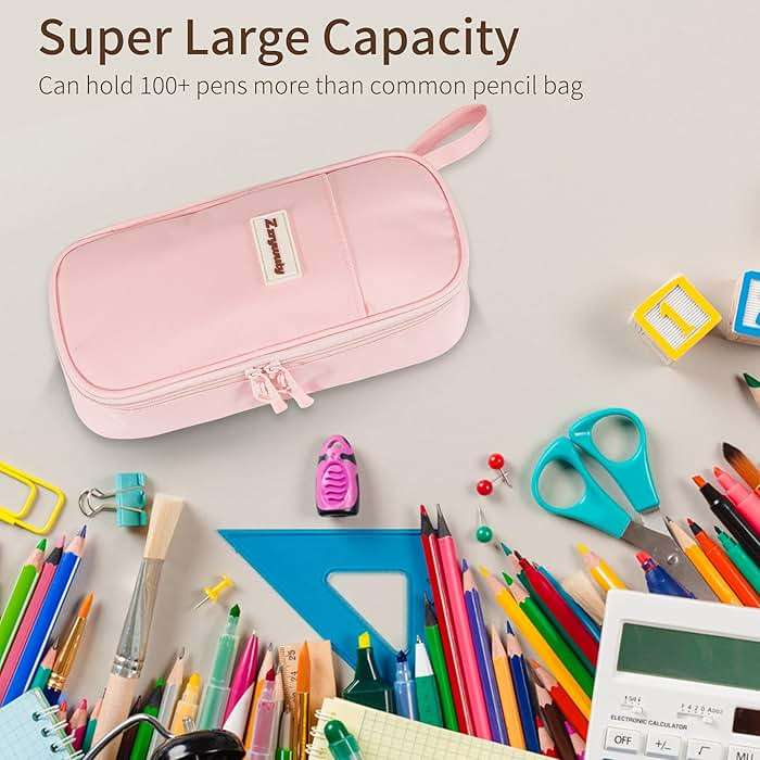 Zzrywuty Large Pencil Case, Big Capacity Pencil Pouch Office College School Stationery Pen Bag for Teen Girl Boy Men Women, Pink - Image 5