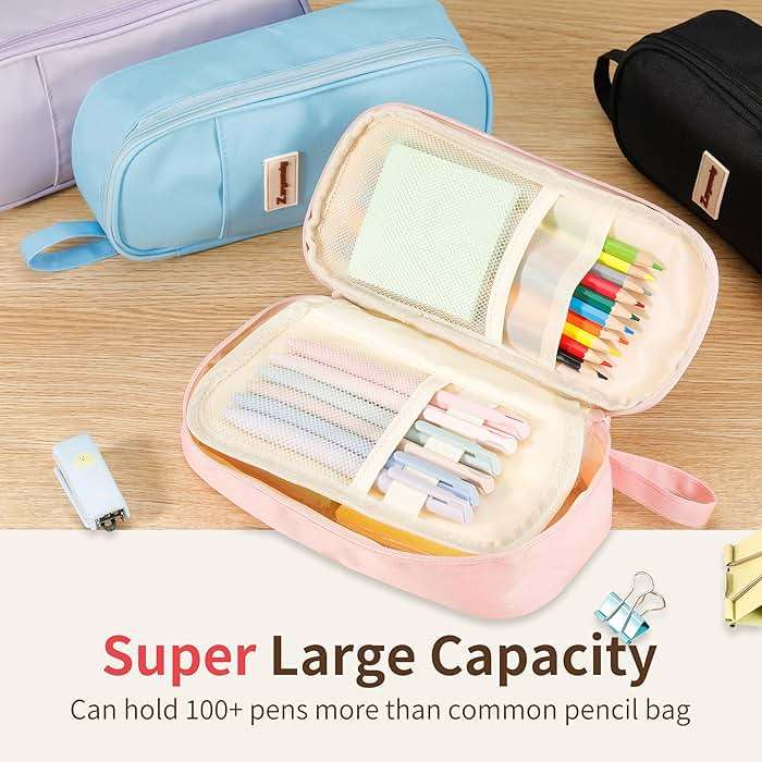 Zzrywuty Large Pencil Case, Big Capacity Pencil Pouch Office College School Stationery Pen Bag for Teen Girl Boy Men Women, Pink - Image 6