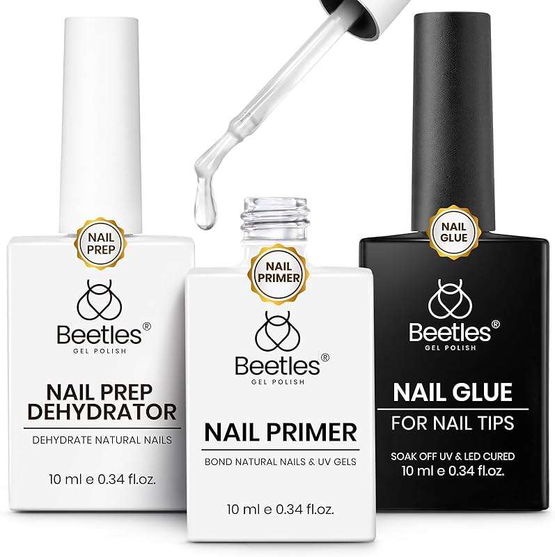 Beetles 3Pcs Gel Nail Glue Kit, Nail Dehydrator and Primer, Acid & HEMA Free Professional Prep for Press On Nails, Nail Tips and Extensions Gifts for Women - Image 1