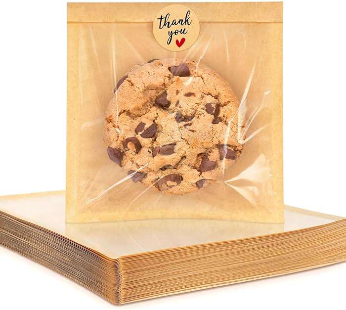 Foranda 100 Pack Cookie Packaging Bags with Seal, 5.7x6.5 Inch Heat Sealable Paper Cookie Sleeves, Grease Resistant To Go Bakery Bags with Window for Bake Sale Brownie, Treat, Donut, Cake Slice, Scone - Image 1