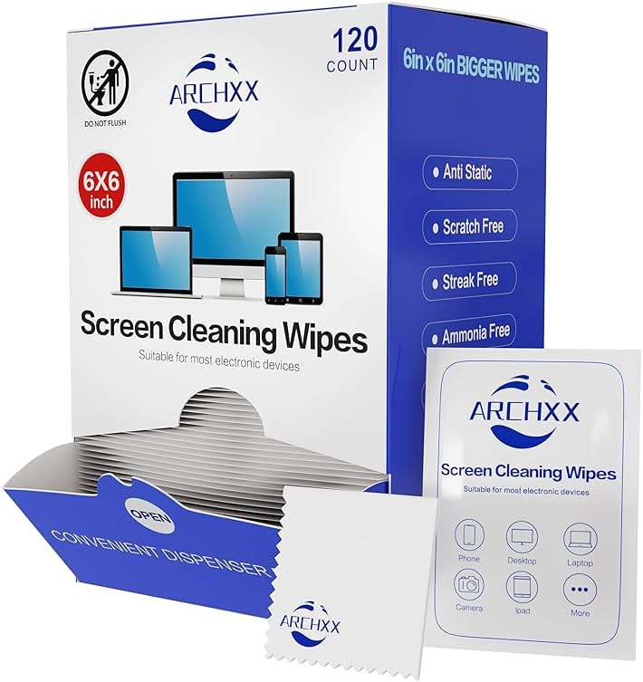 ARCHXX Screen Wipes for Electronics, 120 Count 6"x6" Pre-Moistened Screen Cleaner for Screens, Computer,Laptop,Tablet,Phone,Monitor,Car Screen Cleaner, Lens Wipes Individually Wrapped - Image 1