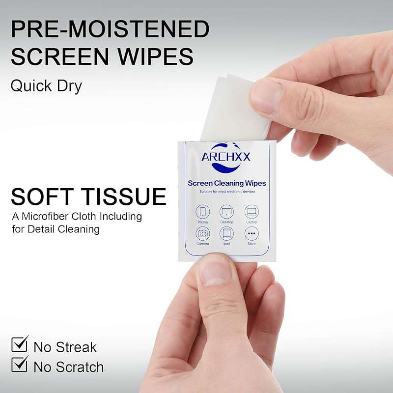 ARCHXX Screen Wipes for Electronics, 120 Count 6"x6" Pre-Moistened Screen Cleaner for Screens, Computer,Laptop,Tablet,Phone,Monitor,Car Screen Cleaner, Lens Wipes Individually Wrapped - Image 7