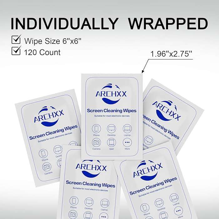 ARCHXX Screen Wipes for Electronics, 120 Count 6"x6" Pre-Moistened Screen Cleaner for Screens, Computer,Laptop,Tablet,Phone,Monitor,Car Screen Cleaner, Lens Wipes Individually Wrapped - Image 8