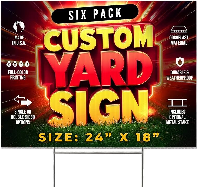 6 Pack 24"x18" Custom Yard Signs with Stakes, Personalized Yard Signs for Outdoors, Customized Full Color Print Corrugated Signs for Business - Product Image