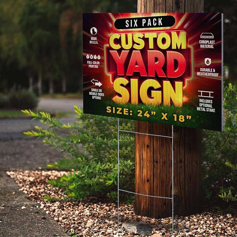6 Pack 24"x18" Custom Yard Signs with Stakes, Personalized Yard Signs for Outdoors, Customized Full Color Print Corrugated Signs for Business - Image 2
