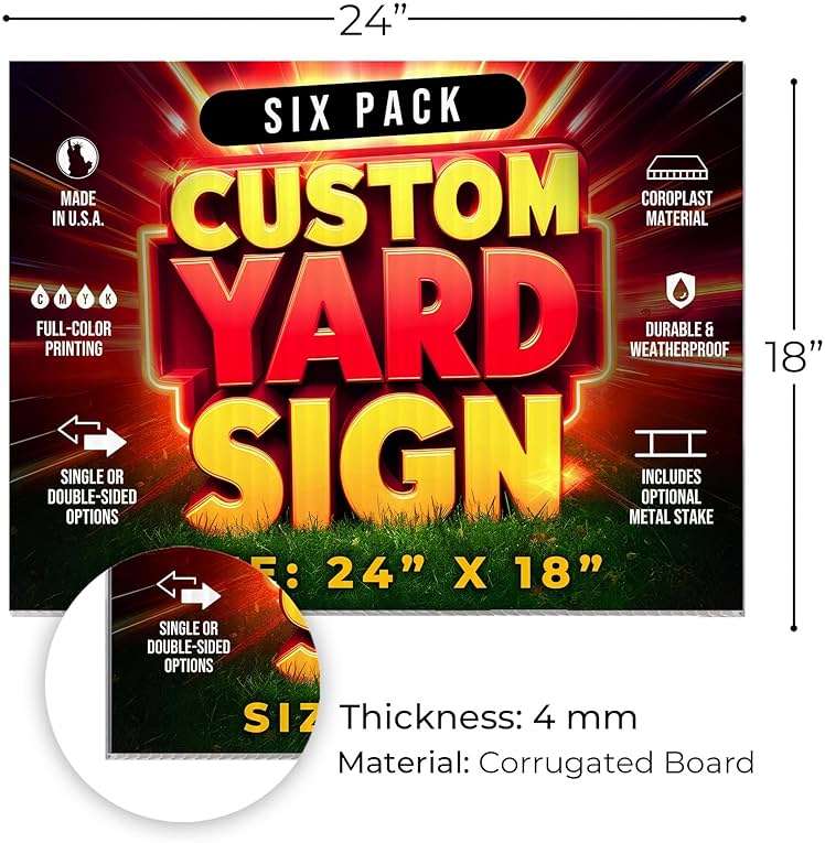 6 Pack 24"x18" Custom Yard Signs with Stakes, Personalized Yard Signs for Outdoors, Customized Full Color Print Corrugated Signs for Business - Image 3