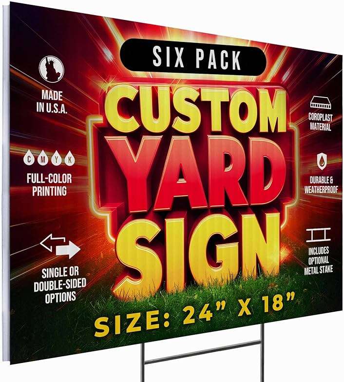 6 Pack 24"x18" Custom Yard Signs with Stakes, Personalized Yard Signs for Outdoors, Customized Full Color Print Corrugated Signs for Business - Image 4