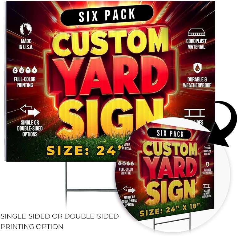 6 Pack 24"x18" Custom Yard Signs with Stakes, Personalized Yard Signs for Outdoors, Customized Full Color Print Corrugated Signs for Business - Image 6