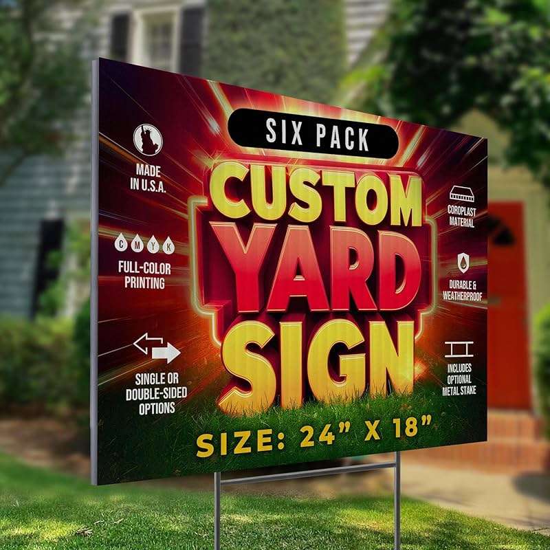 6 Pack 24"x18" Custom Yard Signs with Stakes, Personalized Yard Signs for Outdoors, Customized Full Color Print Corrugated Signs for Business - Image 9