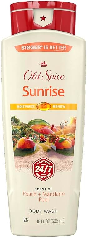 Old Spice Cleansing Body Wash for Men, 24/7 Shower Fresh with Lasting Scent, Moisturize & Renew, Gentle on Skin, Vitamin B3, Sunrise with Peach + Mandarin Peel Scent, 18 oz - Product Image