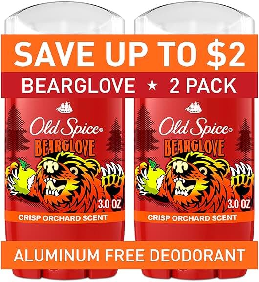 Old Spice Aluminum Free Deodorant for Men, 24/7 Odor Protection, 24/7 Freshness & Lasting Scent, Goes on Clear, Bearglove with Crisp Orchard Scent, 3.0 oz (Pack of 2) - Product Image