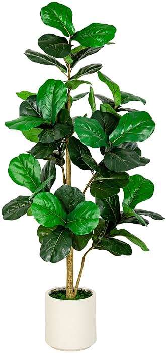 VIVATREES 5FT Fiddle Leaf Fig Artificial Tree with White Planter Pot,Faux Floor Plant, Indoor and Outdoor Fake Plants for Home Office Decor - Image 1