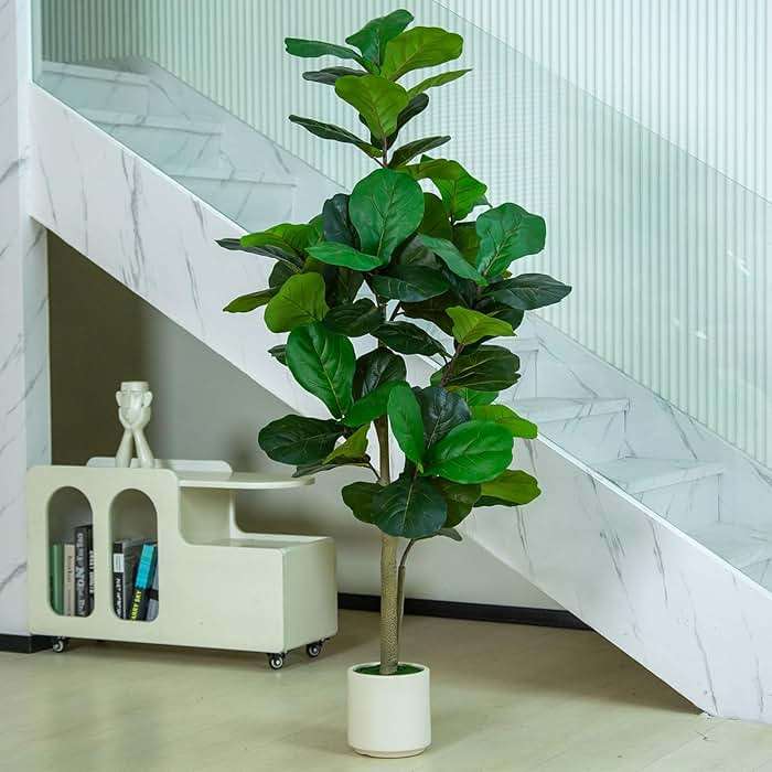 VIVATREES 5FT Fiddle Leaf Fig Artificial Tree with White Planter Pot,Faux Floor Plant, Indoor and Outdoor Fake Plants for Home Office Decor - Image 2
