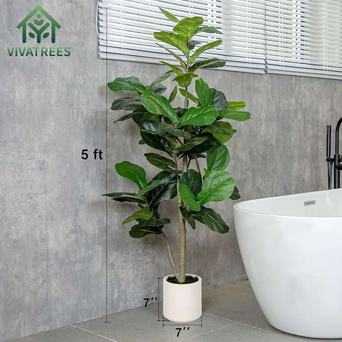 VIVATREES 5FT Fiddle Leaf Fig Artificial Tree with White Planter Pot,Faux Floor Plant, Indoor and Outdoor Fake Plants for Home Office Decor - Image 3