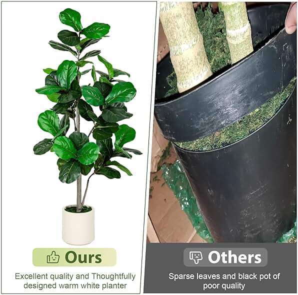 VIVATREES 5FT Fiddle Leaf Fig Artificial Tree with White Planter Pot,Faux Floor Plant, Indoor and Outdoor Fake Plants for Home Office Decor - Image 4