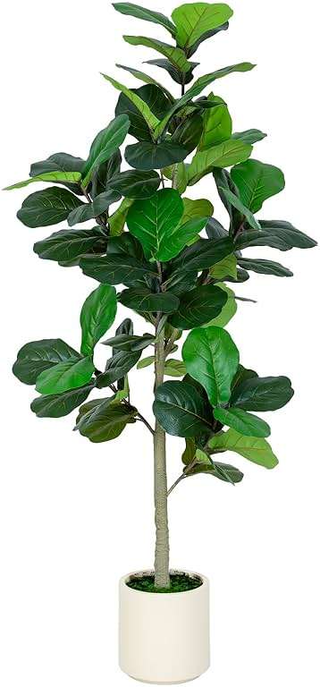 VIVATREES 6FT Fiddle Leaf Fig Artificial Tree with White Planter Pot,Faux Floor Plant, Indoor and Outdoor Fake Plants for Home Office Decor - Image 1