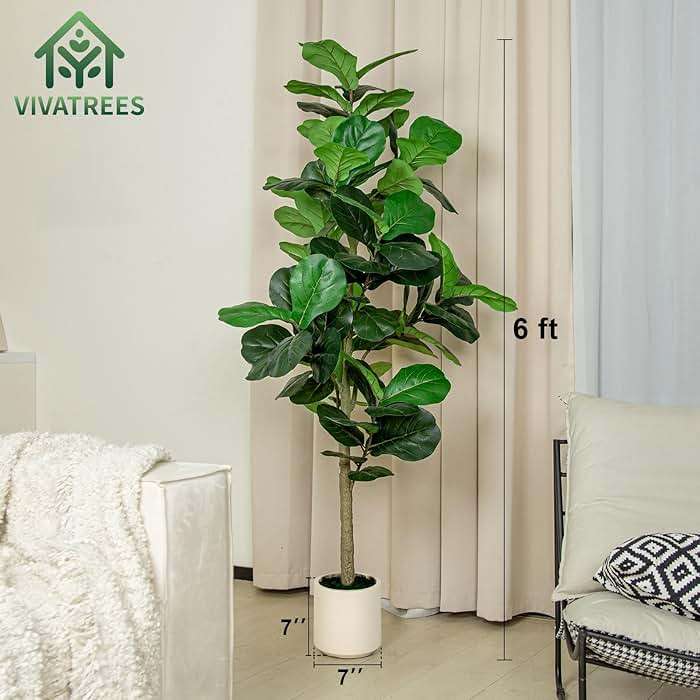 VIVATREES 6FT Fiddle Leaf Fig Artificial Tree with White Planter Pot,Faux Floor Plant, Indoor and Outdoor Fake Plants for Home Office Decor - Image 3