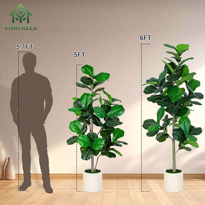 VIVATREES 6FT Fiddle Leaf Fig Artificial Tree with White Planter Pot,Faux Floor Plant, Indoor and Outdoor Fake Plants for Home Office Decor - Image 7