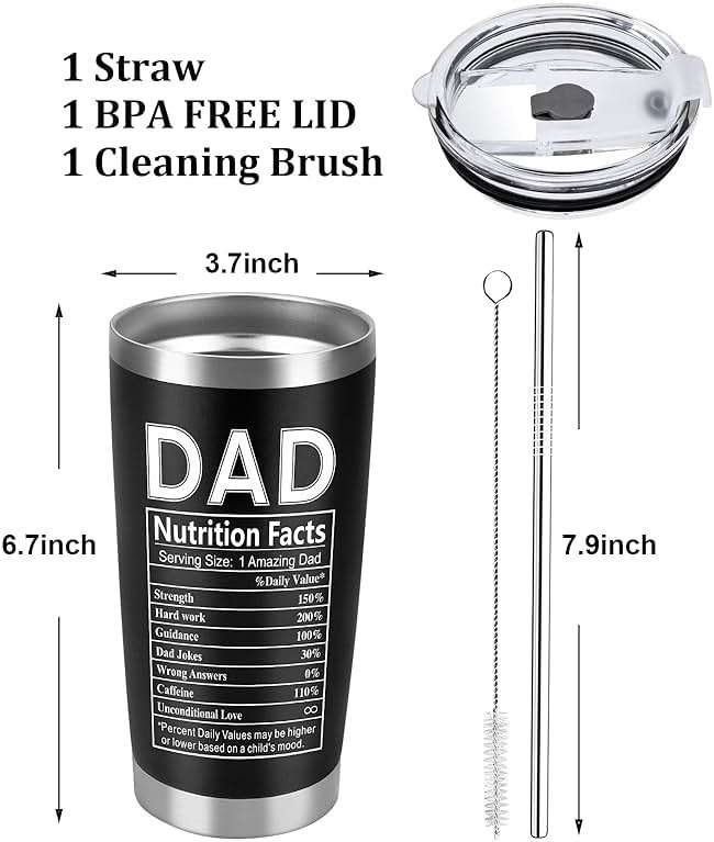 Erpotyl Fathers Day Dad Gifts for Men- 20Oz Stainless Steel Tumbler Indoor Outdoor Work Essentials Leakproof Camping Gym Office Cup with Lid and Straw Birthday Gifts for Him Stepdad Husband Dad Uncle - Image 4