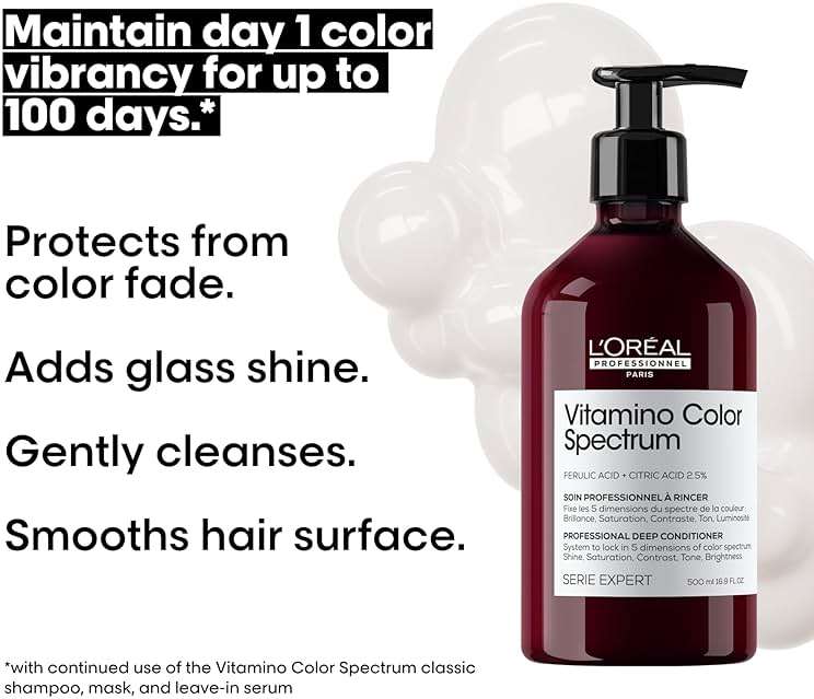 L'Oréal Professionnel Paris Vitamino Color Spectrum Deep Conditioner - Maintains Day 1 Vibrancy, Ultra High Glass Shine, Rich Vibrant Colors, Strengthens & Smoothens Hair, Color Toning - Image 4