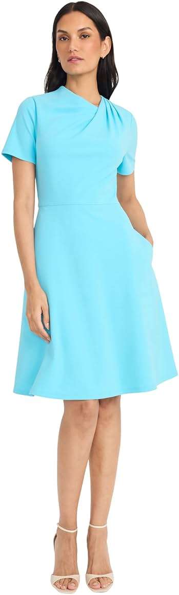 Maggy London Women's A-line Short Sleeve Gathered Neckline Knee Length Business Casual Cocktail Wedding Guest Dress - Image 1