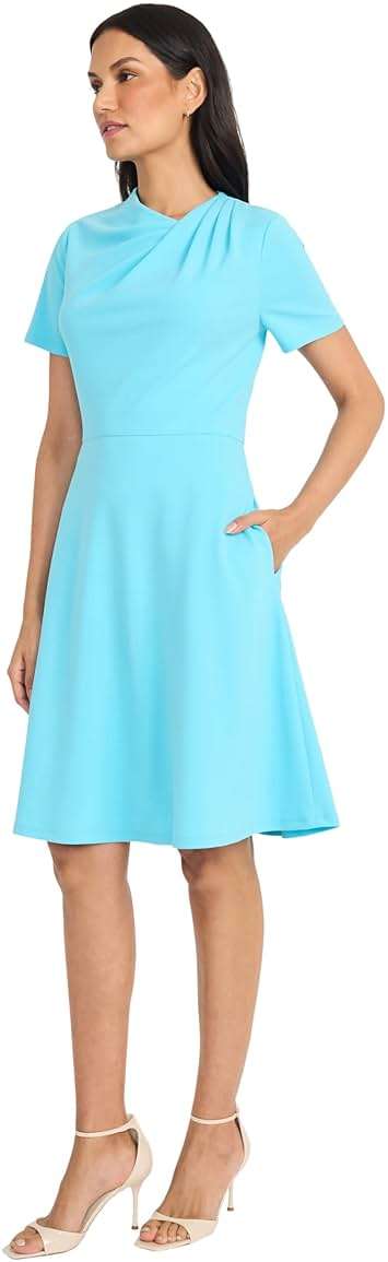 Maggy London Women's A-line Short Sleeve Gathered Neckline Knee Length Business Casual Cocktail Wedding Guest Dress - Image 2