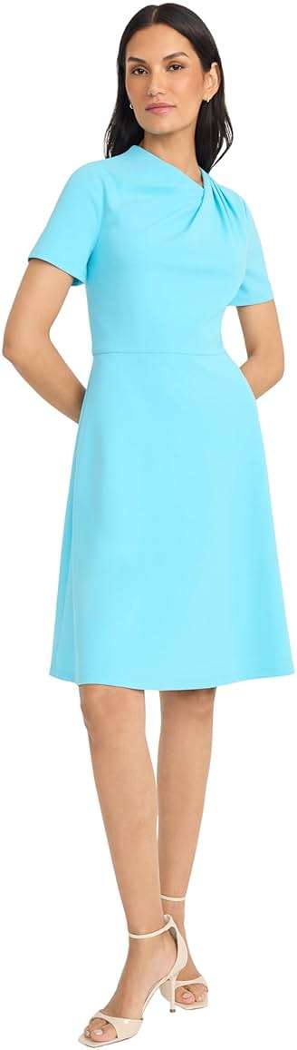 Maggy London Women's A-line Short Sleeve Gathered Neckline Knee Length Business Casual Cocktail Wedding Guest Dress - Image 4