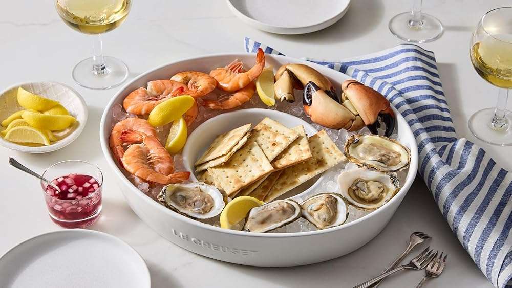 Le Creuset Stoneware Signature Oval Chip and Dip Platter, 13", Sea Salt - Image 6