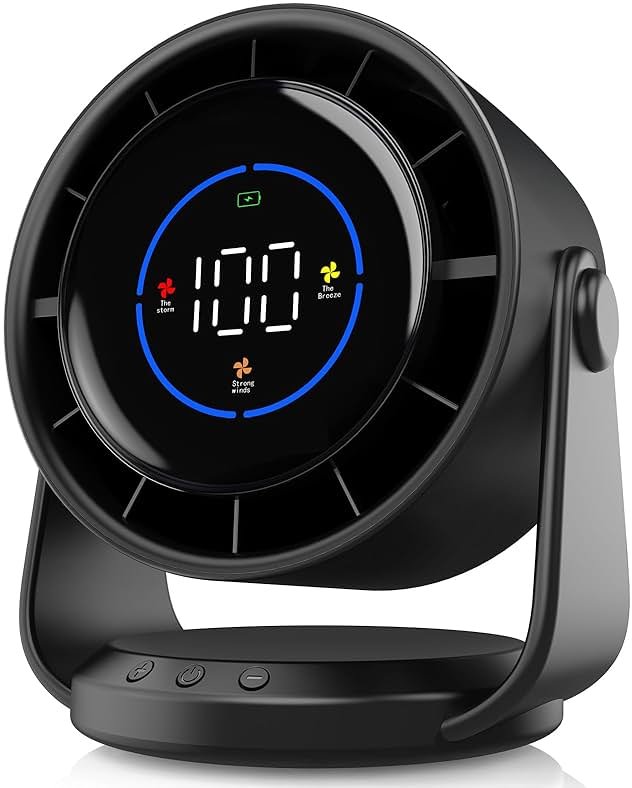 YOSHENMO Desk Fan, Turbo Table Fan for Bedroom, 100-Speed Digital Display, Low Noise, 105° Adjustable Tilt, 7.5-inch, Rechargeable Battery, Wall-Mouted Design for Home, Office, Travel Dark Black - Product Image