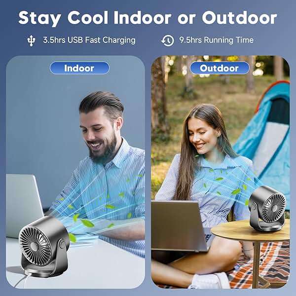 YOSHENMO Desk Fan, Turbo Table Fan for Bedroom, 100-Speed Digital Display, Low Noise, 105° Adjustable Tilt, 7.5-inch, Rechargeable Battery, Wall-Mouted Design for Home, Office, Travel Dark Black - Image 3
