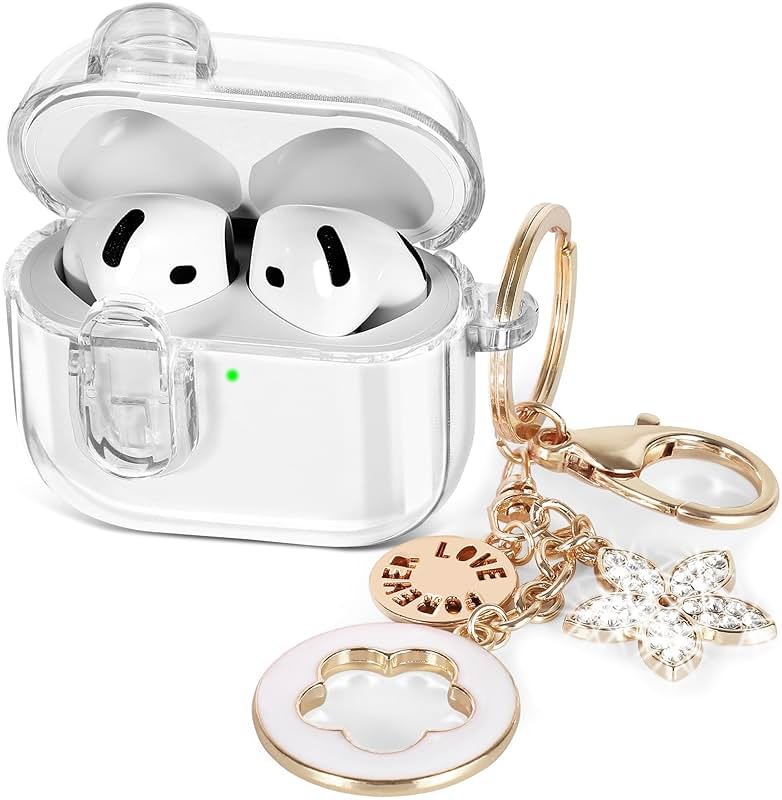 (with Safety Lock) Clear Case Compatible with Cute Apple Airpods 4 Case 2024 Women, Transparency Soft TPU Air pods 4 Gen Cases iPods 4 Earbuds Cases Girl Bling Keychain for Airpod iPods 4th Generation - Product Image
