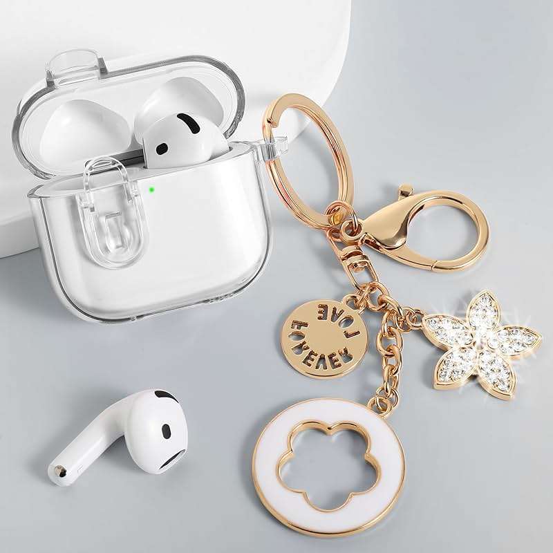 (with Safety Lock) Clear Case Compatible with Cute Apple Airpods 4 Case 2024 Women, Transparency Soft TPU Air pods 4 Gen Cases iPods 4 Earbuds Cases Girl Bling Keychain for Airpod iPods 4th Generation - Image 2