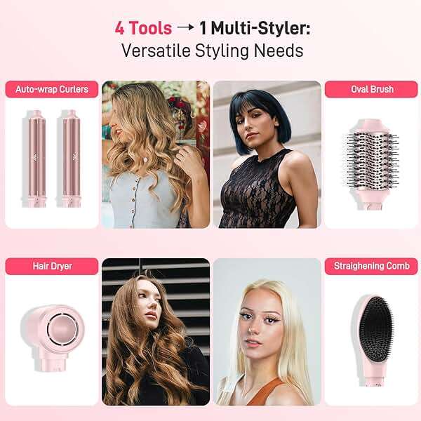 MESCOMB Dual Voltage Hot Air Styler Wrap - 5 in 1 Hair Dryer Brush with Fast Drying Blow Dryer, Styling, Straightening & Volumizing with Travel Bag (100V–240V) Gift for Women - Image 3