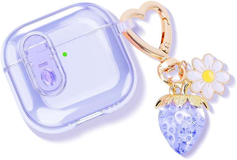 (with Safety Lock) Clear Case Compatible with Airpods 4 Cases 2024 Women, Cute Soft TPU Transparent AirPods 4th Generation Case iPods 4 Earbuds Cases Girl Strawberries Keychain for Airpod iPod 4th Gen - Image 6