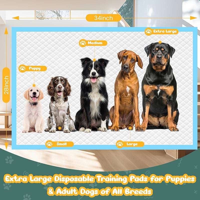60 Count Extra Large Dog Pee Pads 28" x 34", Super Absorbent X-Large Puppy Pads Disposable Dogs Training Pads, Quick Drying Leak-Proof Dog Potty Pads for Doggies Puppies - Image 3